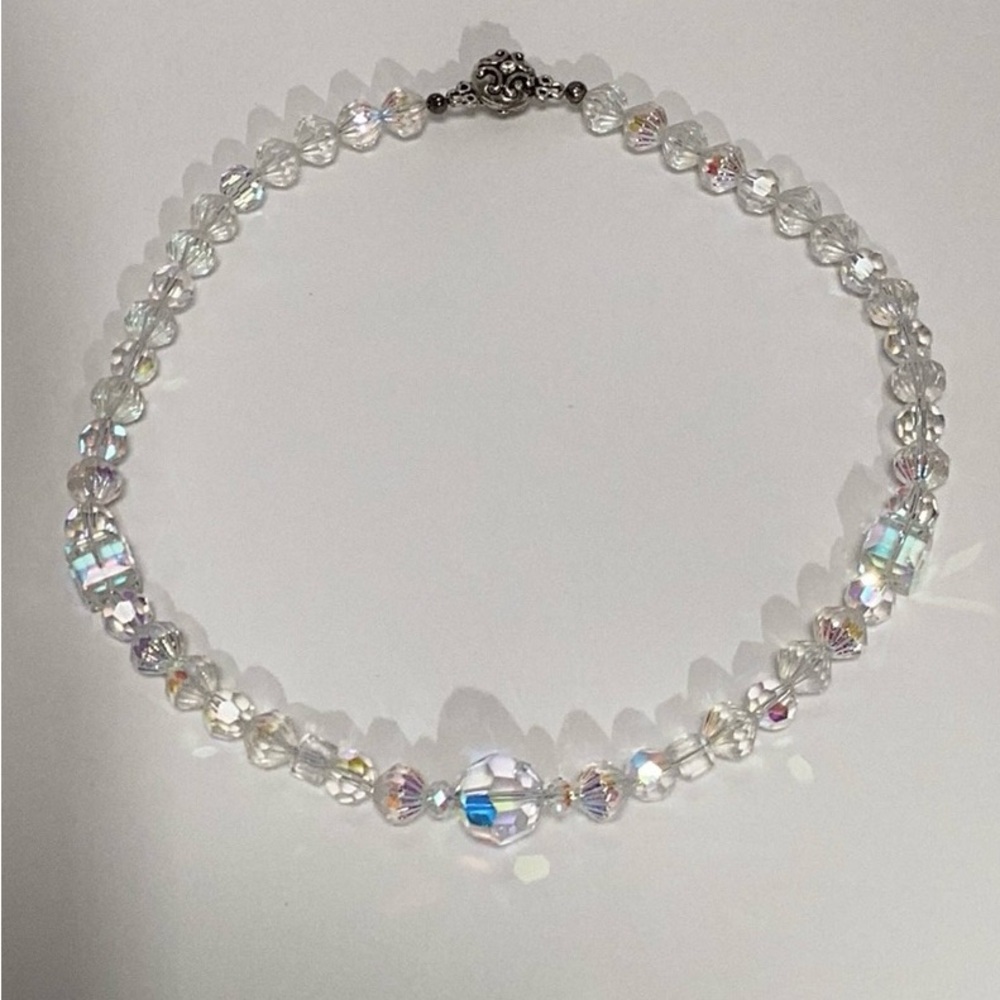 Crystal AB necklace,various shapes,sizes&textures w/magnetic close w/rhinestone